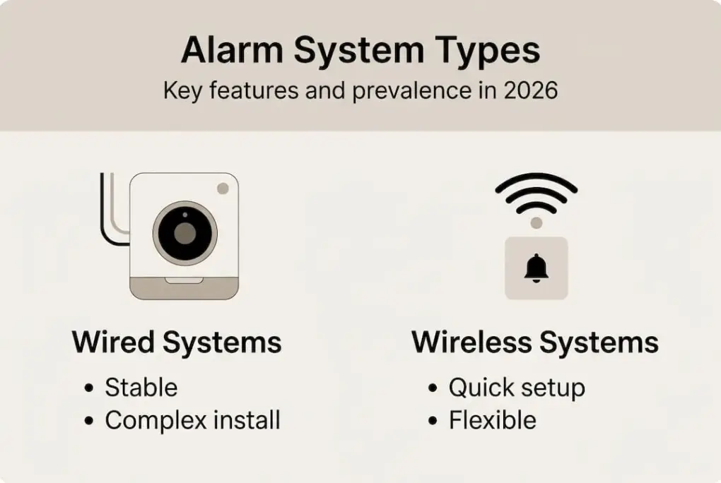 Infographic comparing wired and wireless alarm systems