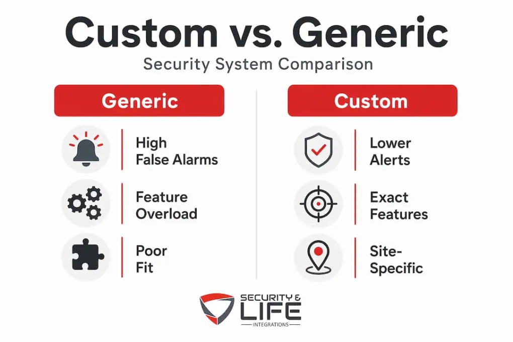 Infographic comparing custom and generic security systems