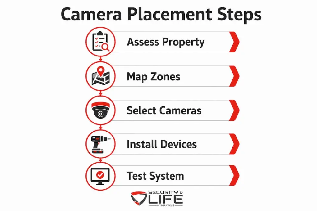 Infographic with step-by-step security camera placement guide