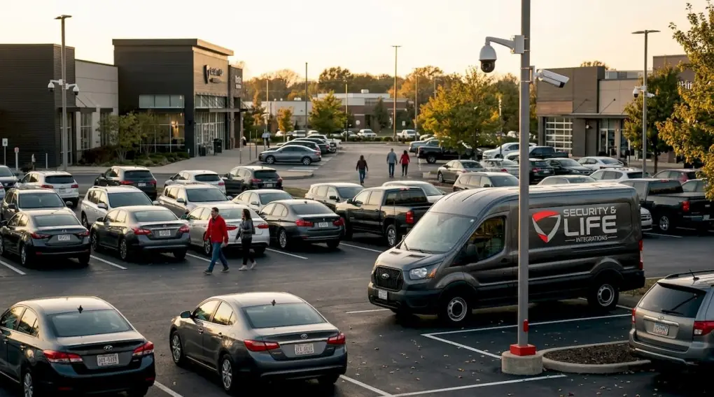 CCTV cameras monitoring parking lot area